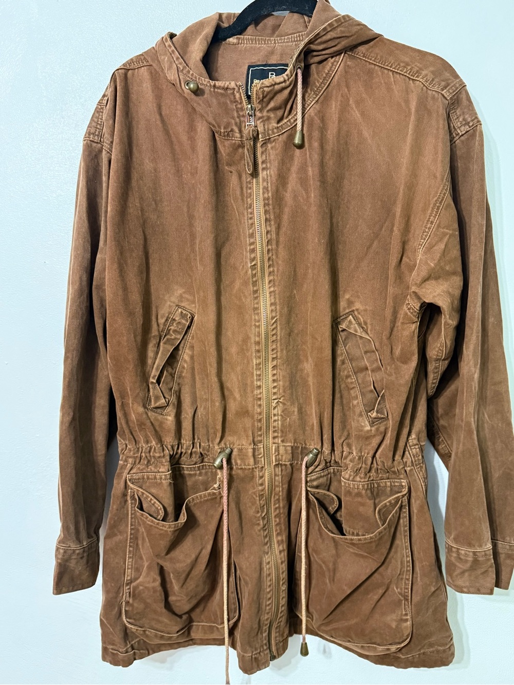 Brandon Thomas Vintage Hooded Field Jacket in Brown Missy Medium